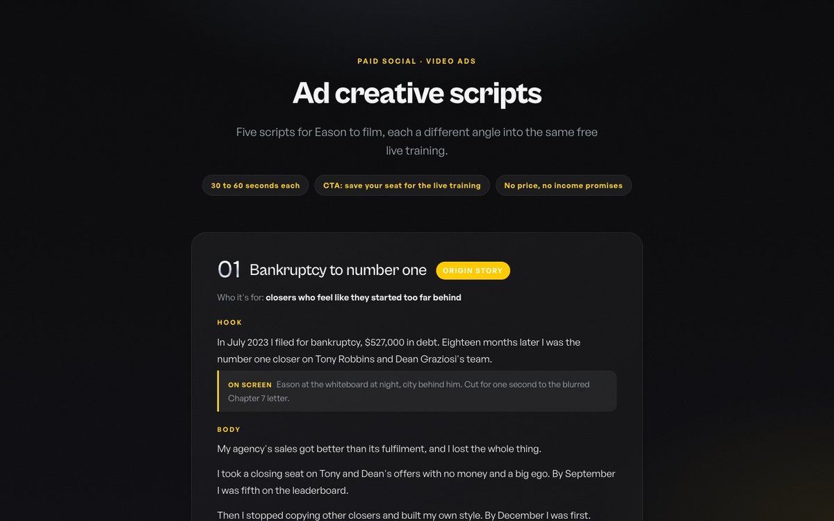 Ad creative scripts preview